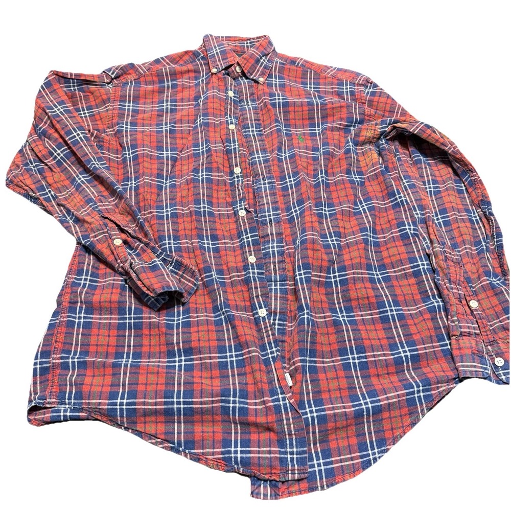 Polo Ralph Lauren Plaid Flannel‎ Long Sleeve Shirt Red/Navy Mens Size Medium M